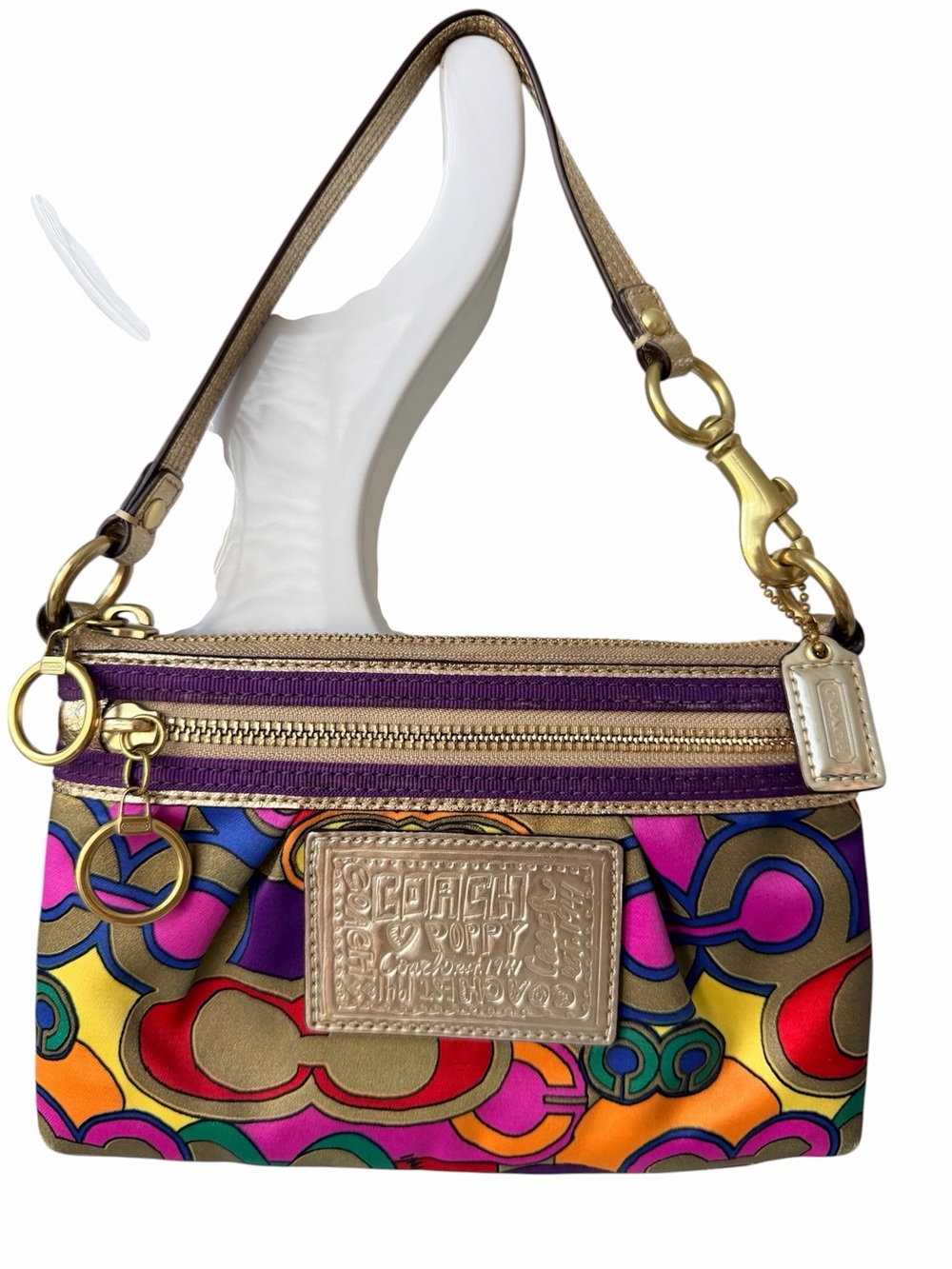 Vintage Y2K 2000’S COACH POPPY Multi Colour Sateen Wristlet Mini Shoulder Bag